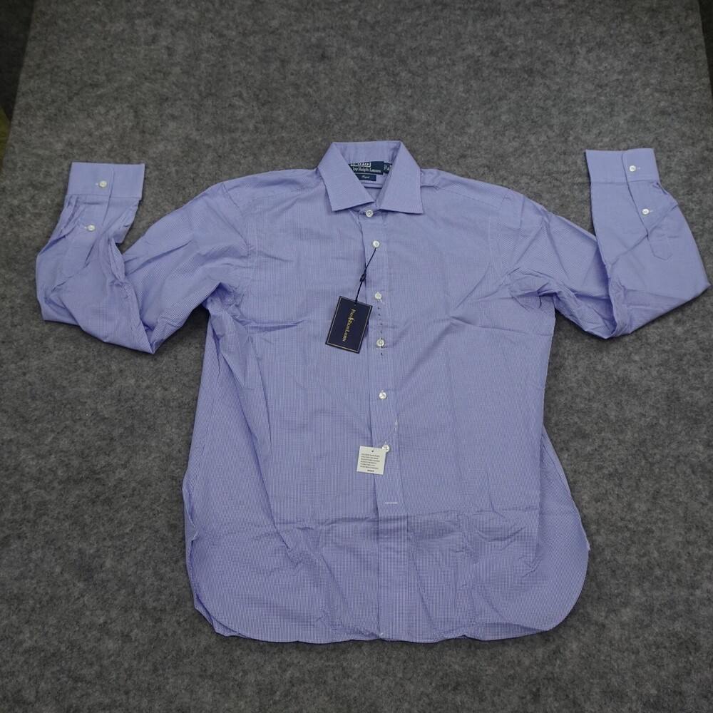 Polo Ralph Lauren Button Up Shirt Mens 16 40 41 Blue White Regent Fit Dress A